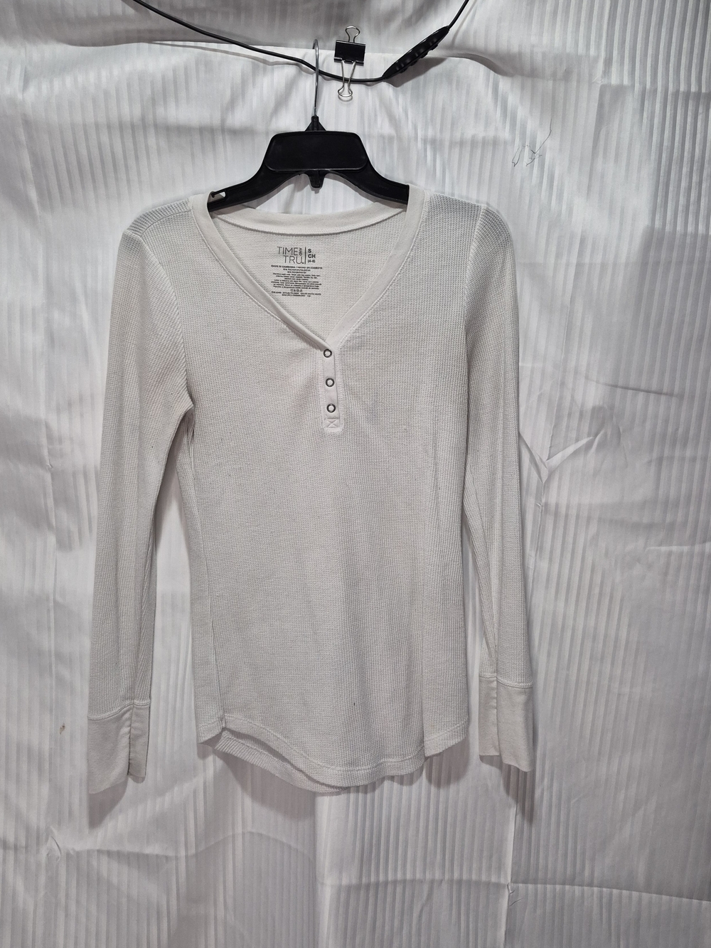 Time and Tru Cream Henley Waffle Knit Long-Sleeve Top Size Small